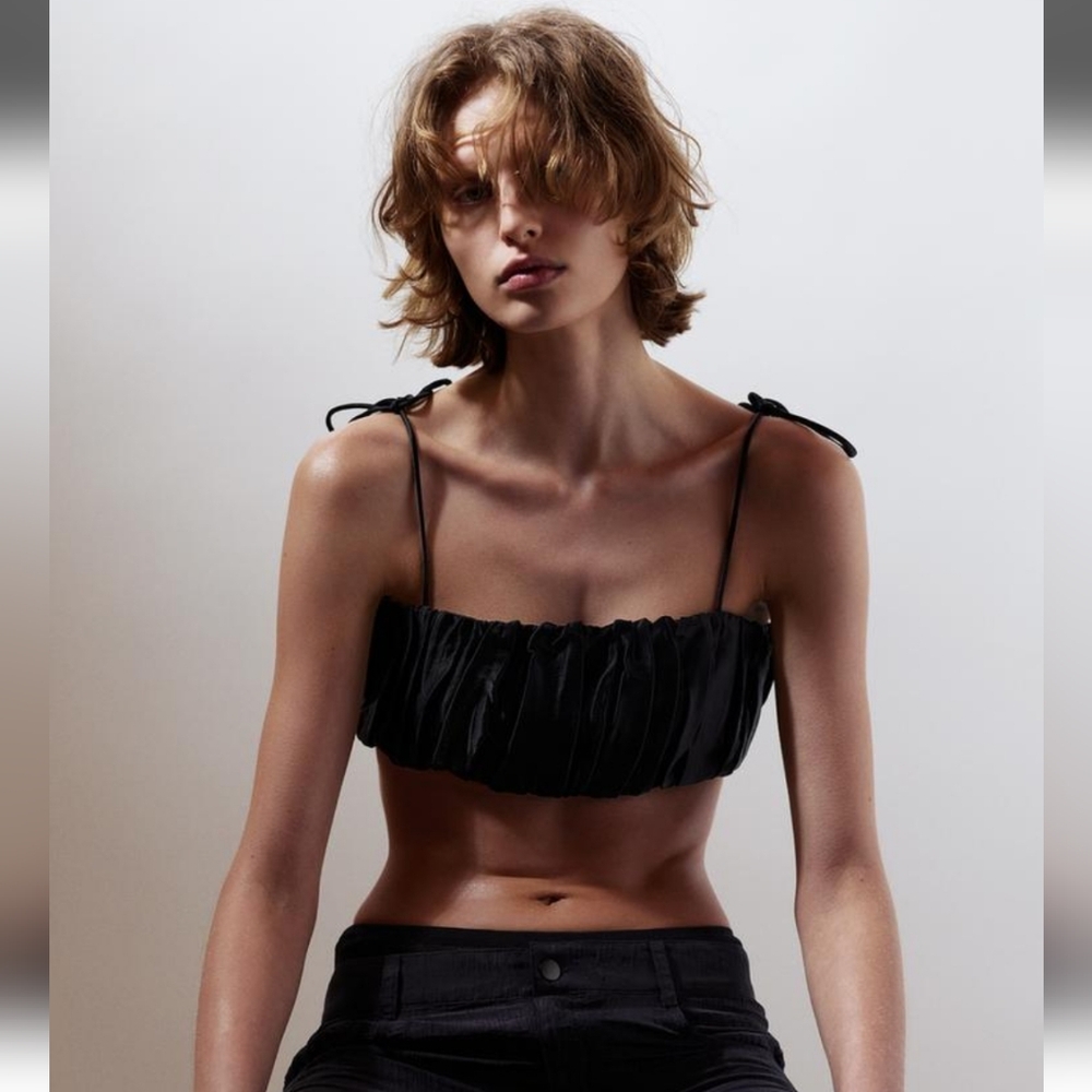 NWT Zara Balloon Crop Top with String Ties, Size L